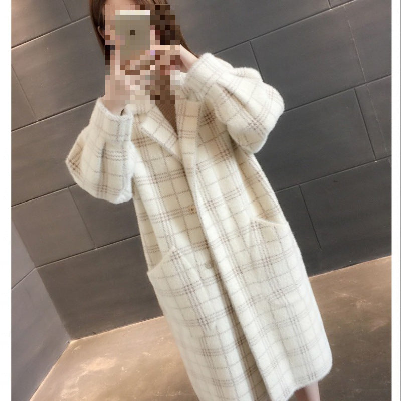 dream clothes Elegant Double-Sided Velvet Mid-Length Plaid Coat Loose Suit Collar Coat Spring Women's Clothing