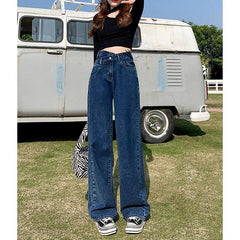 summer fits High Waist Jeans Women's Straight Loose Cross Waist Wide Leg Pants 2024 New Spring and Summer Mopping Pants