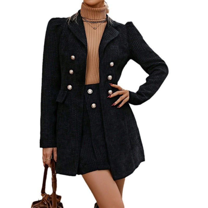 2000s fashion Autumn and Winter New Pure Color Elegant Commuter Suit Collar Coat Waist Skirt Suit