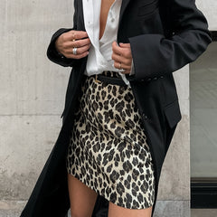 clothes Autumn Retro Street Style Leopard Print Slim Slimming High Waist Skirt New Hip Skirt for Women