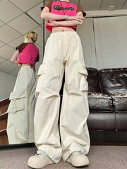 Koisoon Y2K Beige Cargo Pants Woman Streetwear Hip Hop Black Parachute Trousers Oversized Korean Fashion Wide Leg Pink Sweatpants