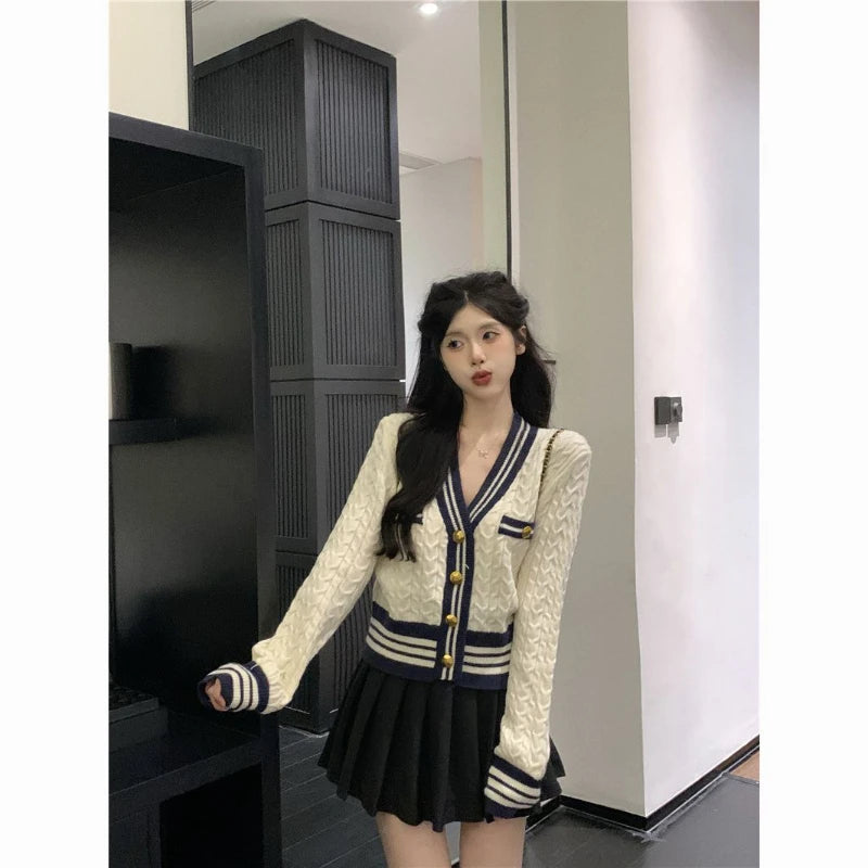 Koisoon Kawaii Korean Style Cardigan Women Elegant Sweet Knitted Sweater Cute Patchwork Casual Autumn Winter Cardigan Sweaters