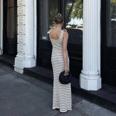 Koisoon Black White Striped Knitted Beach Dress Women Elegant Casual Sleeveless Loose Long Dresses Summer Holiday Vacation Outfits 2024