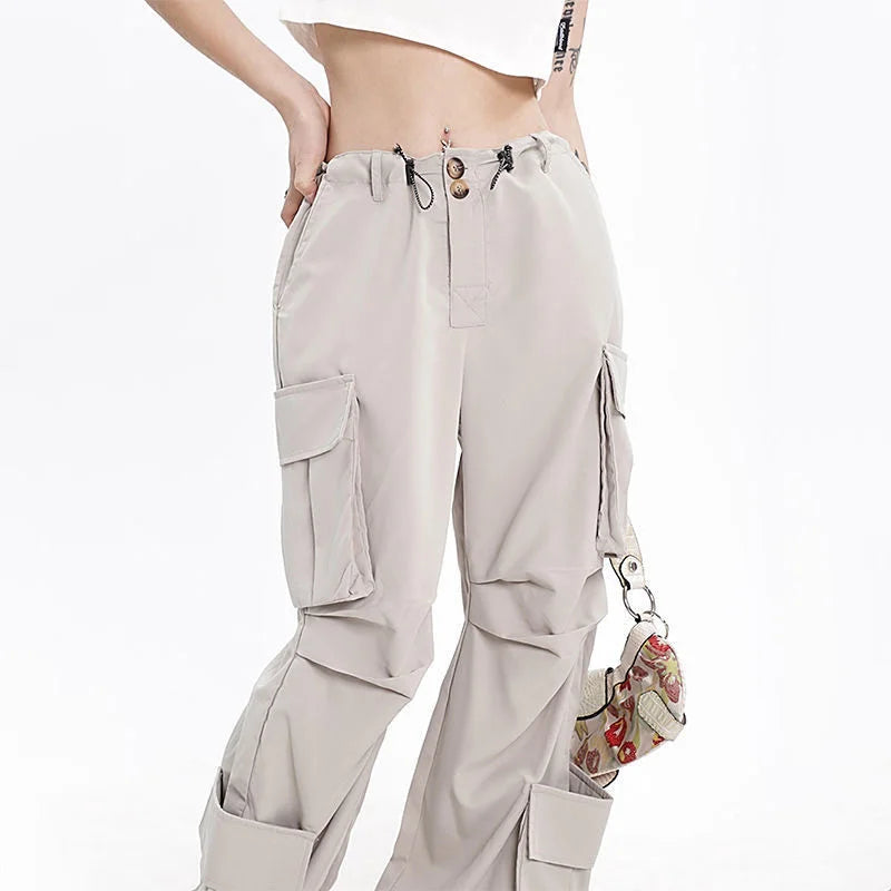 Koisoon Hip Hop Oversize Grey Cargo Pants Women Streetwear Fashion Loose Pockets Wide Leg Straight High Street Vintage Casual Trousers