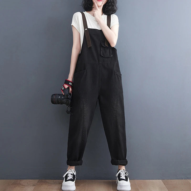 Koisoon Y2K Women Denim Overalls Korean Casual Multi Pocket Loose Jumpsuit Summer Fashion Jeans Female Streetwear Trousers New