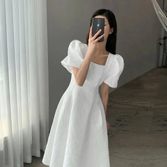 Koisoon Vintage Elegant women Dress Korean casual folds midi Dresses Y2K Female Ball Gown Puff Sleeve A line Dress summer new