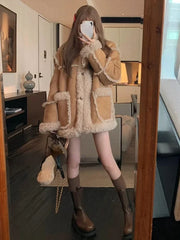 Koisoon Winter Warm Overcoats Women Outwear Casual Y2k Office Lady Vintage Faux Fur Wool Coat Ladies Korean Fashion Khaki Jackets Chic