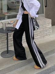 Koisoon 4Xl Women Striped Sweatpants High Waist Fashion Streetwear Casual Trousers Harajuku Lace Up Korean Female Wide Leg Pants