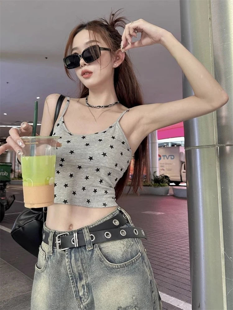 Koisoon Aesthetic Fashion Y2k Streetwear Camisole Japanese Preppy Star Print Tank Tops Summer All Match Grunge Bottoming Tanks Outwear