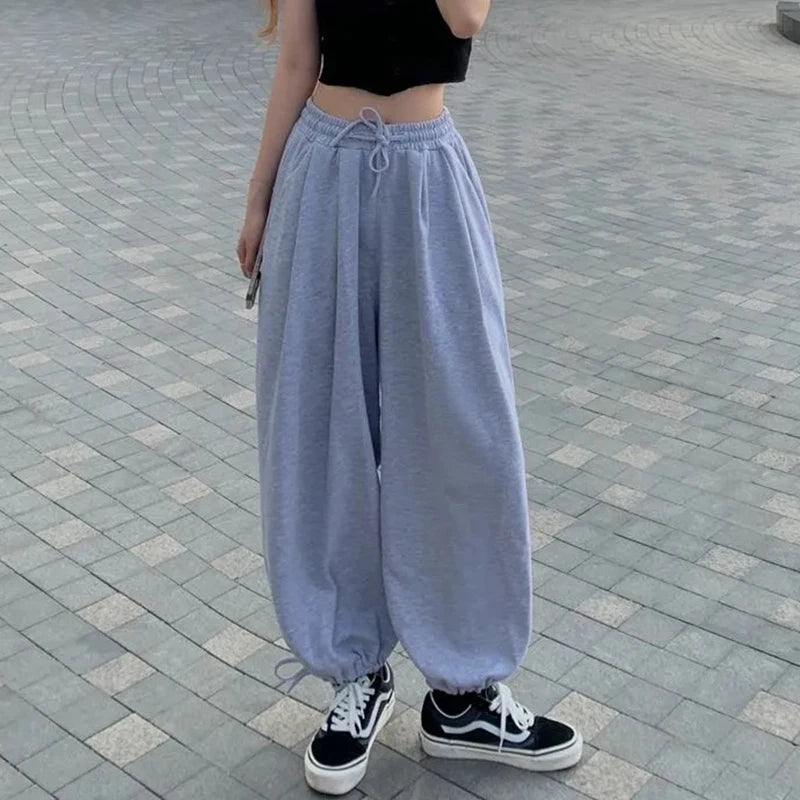 Koisoon Y2K Streetwear Women Sweatpants American Style Fashion Drawstring Loose Wide Leg Pants Summer All Match Female Harem Pants