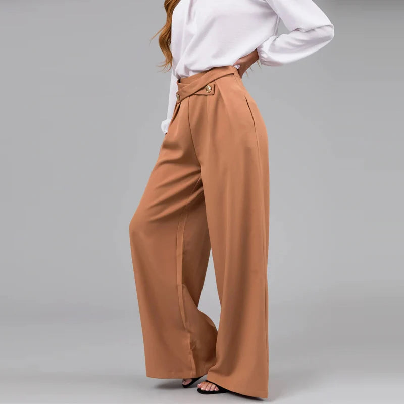 Koisoon 2024 Spring Fashion Cross Buttoned Pants Women Elegant High Waist Solid Office Trousers Autumn Pocket Straight Sweatpants Mujer