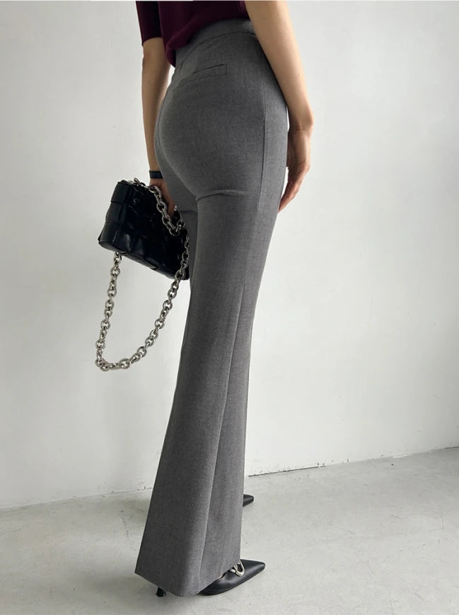 Koisoon Fashion Grey Flare Pants Loose Elegant Women 2024 Autumn High Waist Pockets Casual  Korean Trousers Female