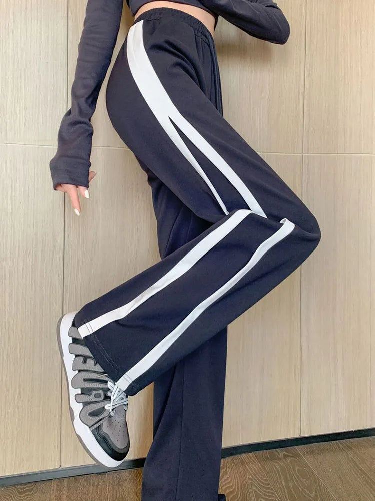 Koisoon Office Lady High Waist Striped Wide Leg Pants Korean Casual Sweatpants Women Fashion Loose All Match Straight Trousers New