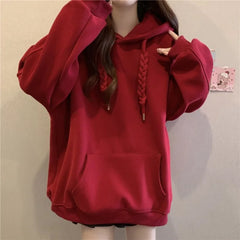 Koisoon Korean Style Hooded Sweatshirts Christmas Red Women's Hoodie Oversize Long Sleeve Pullovers Autumn Winter Warm Fashion New