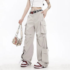 Koisoon Hip Hop Oversize Grey Cargo Pants Women Streetwear Fashion Loose Pockets Wide Leg Straight High Street Vintage Casual Trousers