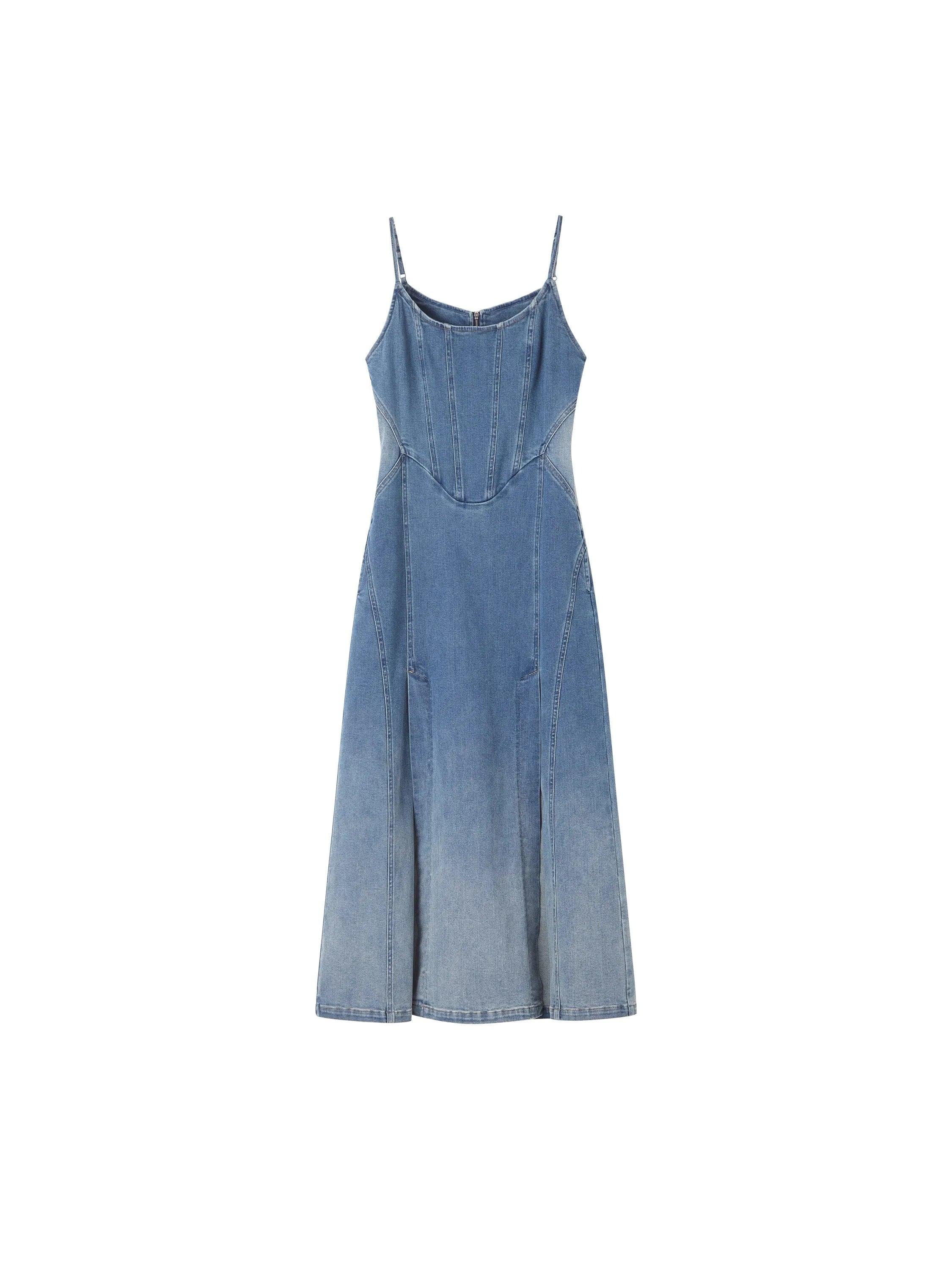 Koisoon New Summer Women Sexy Slip Denim Dress Fashion Straples High Waist Dress Lady Slim A-line Jean Dress