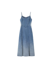 Koisoon New Summer Women Sexy Slip Denim Dress Fashion Straples High Waist Dress Lady Slim A-line Jean Dress