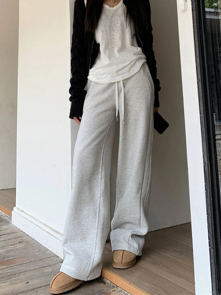 Koisoon Harajuku Casual Sweatpants Women Loose High Waist Solid Pants Korean Streetwear Simple Lace Up Vintage Straight Trousers