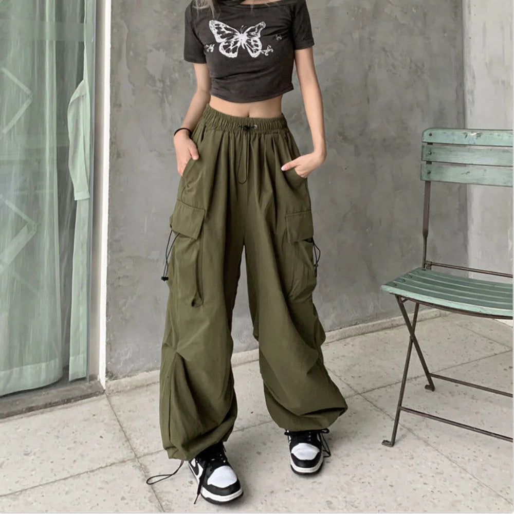 Koisoon Y2k Cargo Pants Women Streetwear Casual Wide Leg Pants Harajuku Vintage Solid Baggy Straight Trousers Ladies Oversize Sweatpants