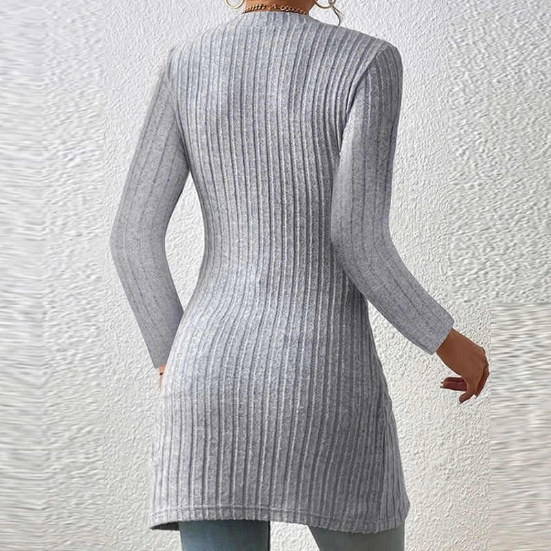 Koisoon Women Sexy Square Collar Rib Knitted Dress Spring Button Long Sleeve Bodycon T-shirts Dress Autumn Solid Split Hollow Mini Dress