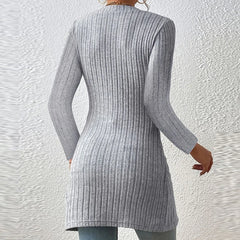 Koisoon Women Sexy Square Collar Rib Knitted Dress Spring Button Long Sleeve Bodycon T-shirts Dress Autumn Solid Split Hollow Mini Dress