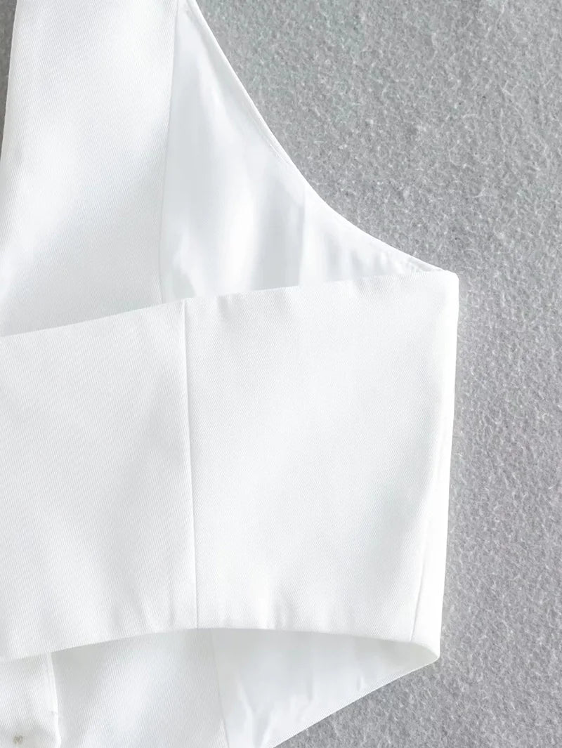 Koisoon White Summer Crop Top Woman Halterneck Vest Sleeveless Jackets Waistcoat Fashion Elegant Vintage Chic Stylish Slim Casual Basic