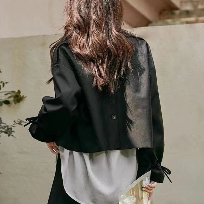 Koisoon Korean Women Suit Coats Casual Female Pleated Cropped Tops Y2K Fashion Designed Button Loose Long Sleeve Coats Autumn New