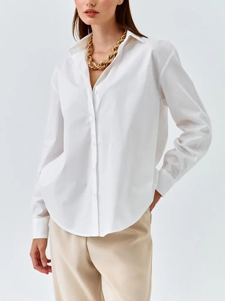 Koisoon Solid Women's Shirt Loose Turn-down Collar Long Sleeve Blouses for Women White Cotton Single Breasted Fashion Casual Shirts