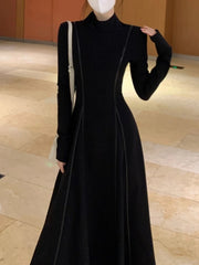 Koisoon Women Elegant Casual Long Sleeve Dress Autumn Black Vintage Solid Chic Holiday A-Line Party Dresses Female Fashion Vestidos Robe