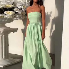 Koisoon 2024 Spring Sexy Strapless Draped Party Dress Women Elegant Off Shoulder Hollow Long Dress Summer Backless Hem Boho Maxi Dresses