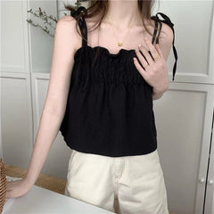 Koisoon Sexy Off Shoulder Camis Women Summer Ruched Loose Lace Up Tops Y2K All Match Female Korean Black Tanks New