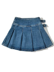 Koisoon Summer New TARUXY Denim Y2k Skirt with Pleats and Belt 90s E-girl Korean Skirts For Women High Street Jeans Short Bottom