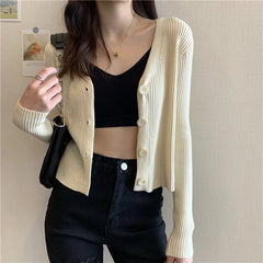 Koisoon Autumn Women Cardigan Sweater Korean Fashion All Match Slim Fit Long Sleeve Knitted Coats Casual Female Big Button Jacket