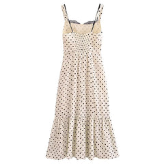 Koisoon Summer 2024 French Dot Print Ruffles Dress Sexy Chiffon Dresses For Women Clothing Lace Patchwork Spaghetti Straps Dress