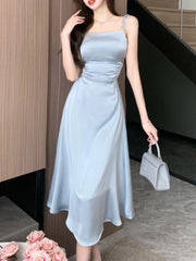 Koisoon Summer Sexy Spaghetti Strap Satin Party Dresses Women Fashion Vintage Bodycon Slim Birthday Vestidos Female Chic Solid Robe