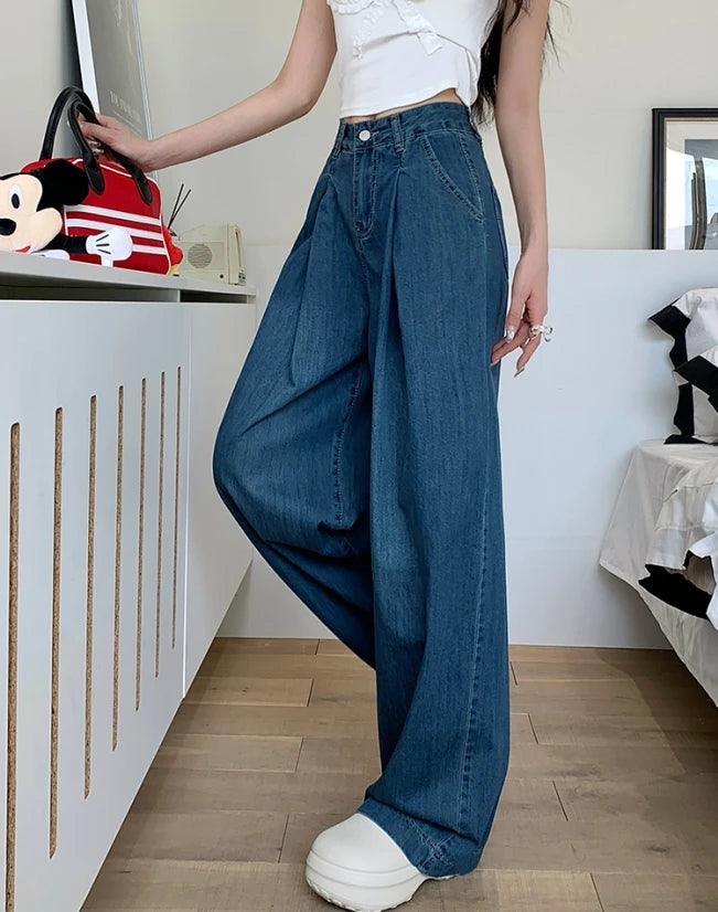 Koisoon Women 2024 Summer Autumn Wide Leg Denim Pant Trousers Streetwear Straight High Waist Jeans Loose Boyfriend Jeans Ladies