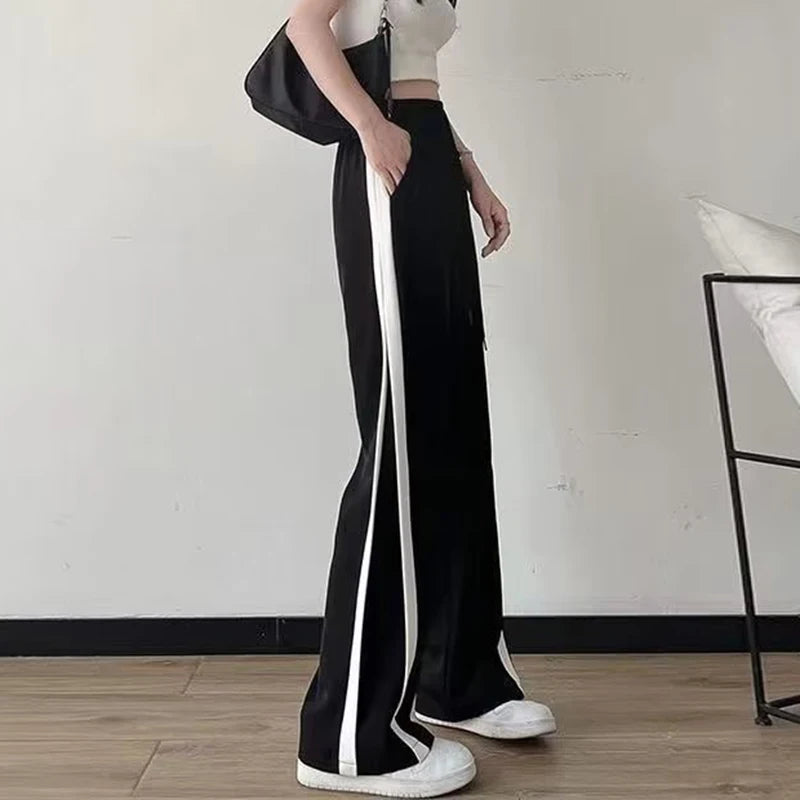 Koisoon Y2K Striped Women Sweatpants Summer High Waist Female Loose Trousers Korean All Match Student Straight Leg Pants New