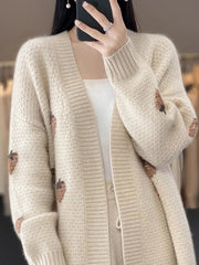 Koisoon Sweet Strawberry Cardigan Women Korean Embroidery V Neck Soft Knitted Sweaters Coat Autumn Elegant Loose Casual Outwear New