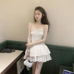 Koisoon Fashion Folds Women Dress Summer Casual Sexy Off Shoulder Female Mini Dresses Y2K Korean Cute Prom Dresses Dress New