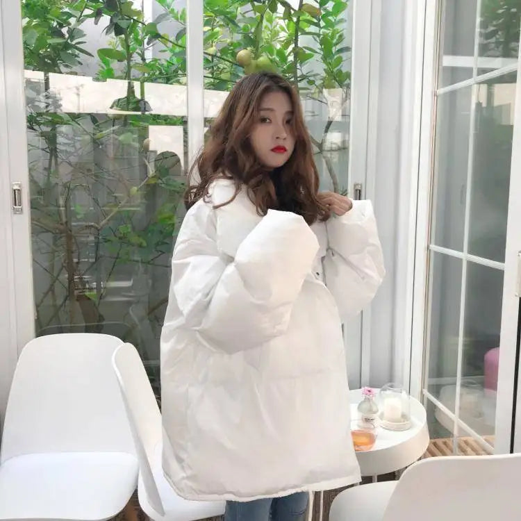 Koisoon Winter Women Streetwear Parkas Korean Fashion All Match Loose Puffer Coats Harajuku Casual Female Drawstring Puffy Jacket