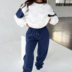 Koisoon Autumn Round Neck Top Pullover & Sweatpants Outfits Women Contrast Color Sports Tracksuit Winter Loose Two Piece Suit Sets Mujer