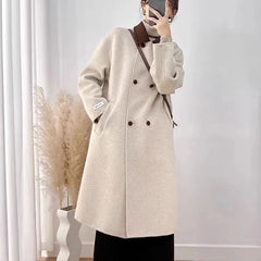 Koisoon Women Faux Woolen Coats Korean Fashion Patchwork Button Jacket Winter Casual Female Streetwear Loose Blends Outerwear New