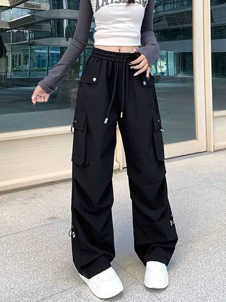 Koisoon Punk Women Y2K Cargo Pants Vintage Loose Streetwear Trousers Casual High Waist Korean Harajuku Retro Female Wide Leg Pant