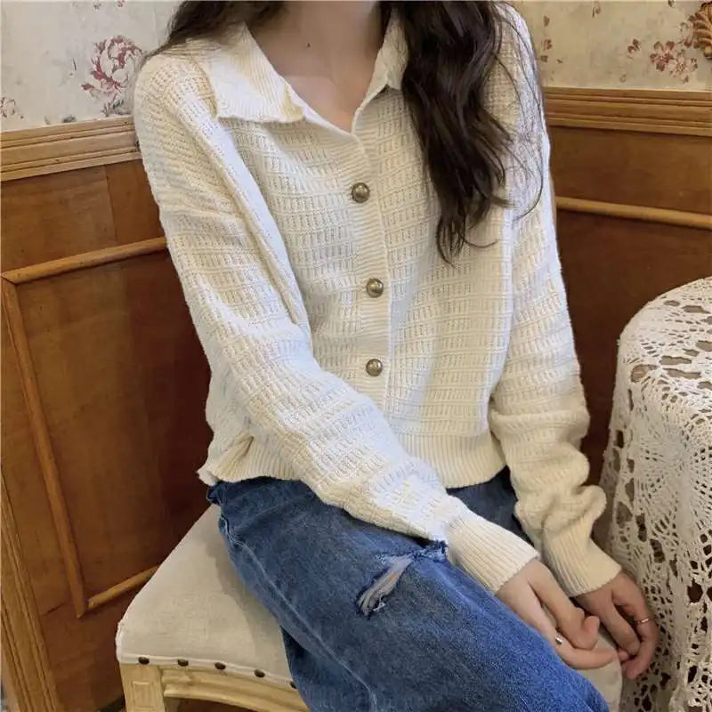 Koisoon New Women Doll Collar Knitted Cardigan Autumn Winter Long Sleeve Single-breasted Sweater Cardigans Female Loose Sweaters