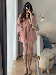 Koisoon Elegant Sweet Cute Knitted Sweater Cardigan Autumn and Winter Fashion Loose Slim Chic Solid Simple Office Lady Women Top