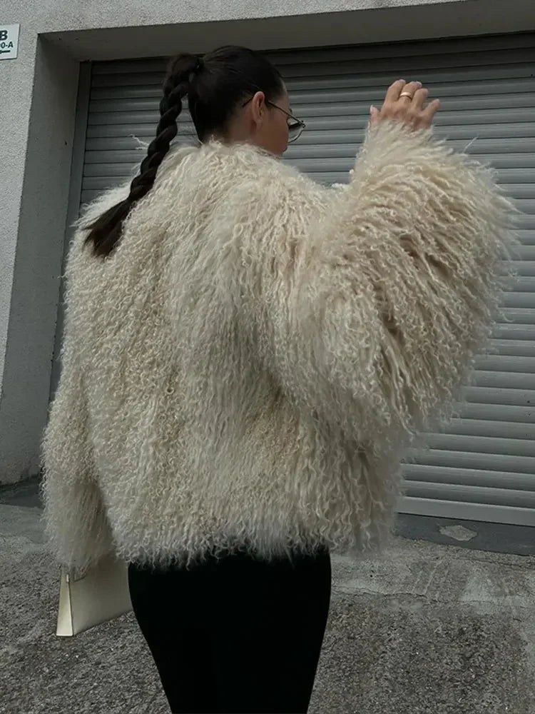 Koisoon Women Elegant Solid Plush Faux Fur Short Coats Fashion Lapel Full Sleeves Thick Jacket Autumn 2024 Winter Female Casual Outwear