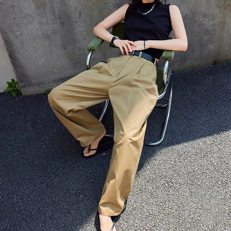 Koisoon Elegant Oversized Suit Pants Women Baggy Office Wide Leg Classical High Waist Trousers Harajuku Casual Basic Pantalones