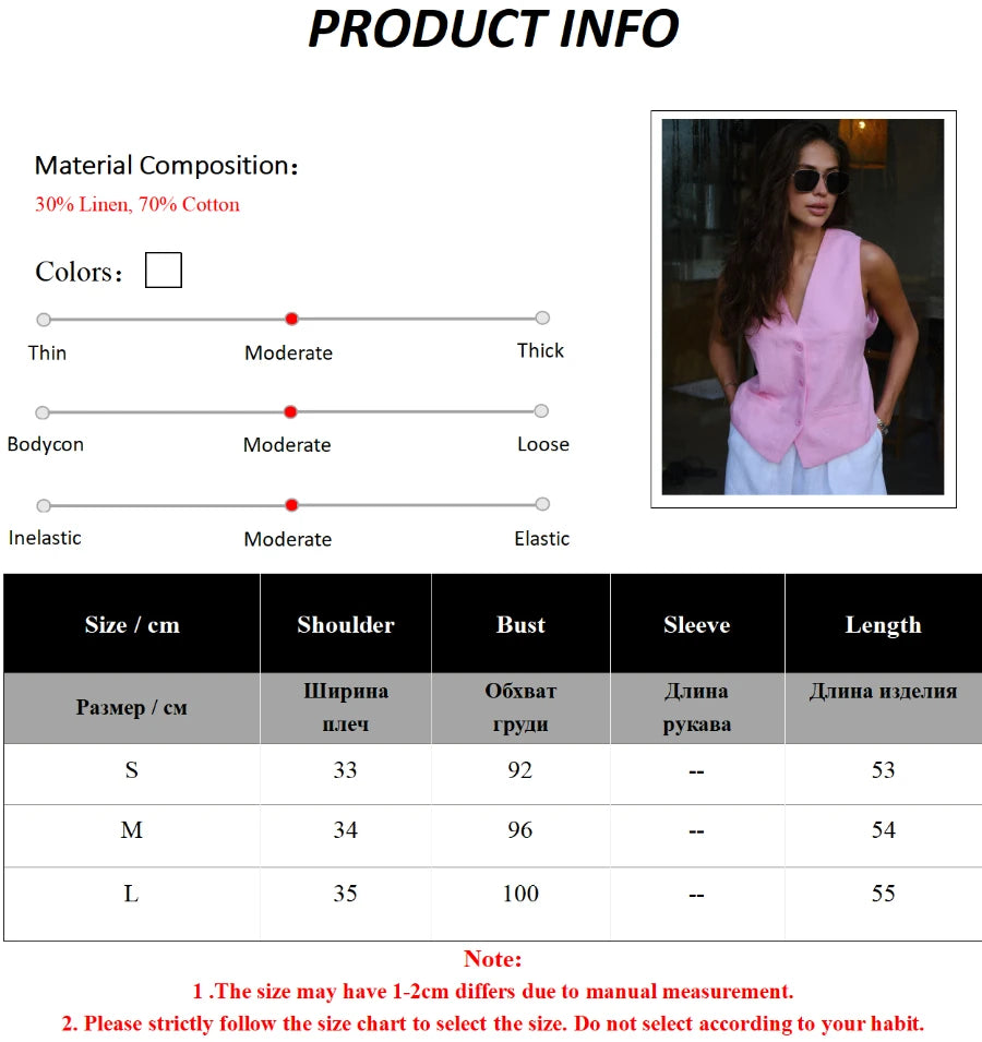 Koisoon Summer Basic V-neck Tanks Vest Women Linen Cotton Fashionable Sleeveless slim Vest Versatile Office Ladies Crop Tops