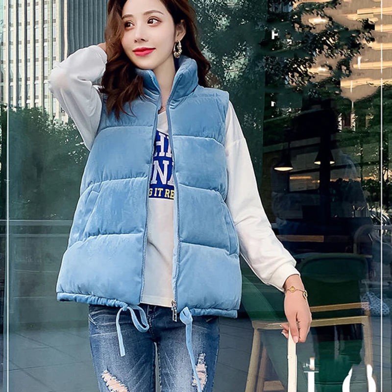 Koisoon Streetwear Women Vest Winter Fashion Casual Bandage Loose Parkas Jacket Korean Female Down Waistcoat Lady Vest Coats New