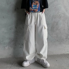 Koisoon Harajuku Women Cargo Pants Japan Style Casual Big Pocket Wide Leg Pants Summer All Match Female Loose Straight Trousers